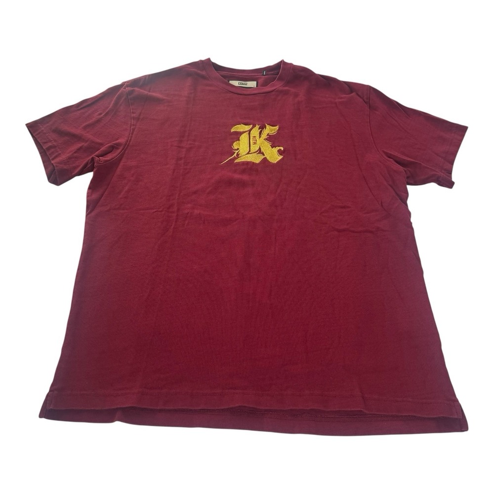 Kith Gothic K Logo T Shirt Mens Medium Burgundy Red Embroidered Streetwear
